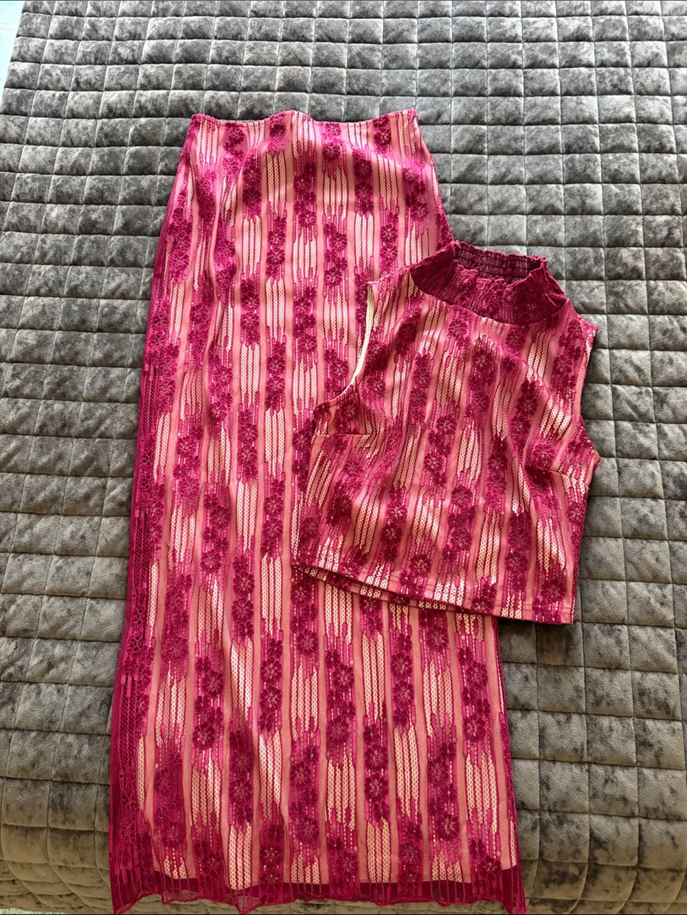 NWOT Red Floral Stripe Two-Piece Set